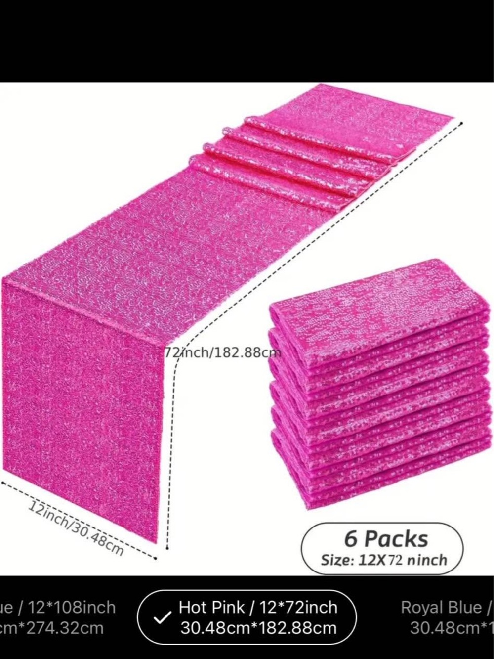 Hot Pink Sequin Table Runner - Party Decor (6 Pack)